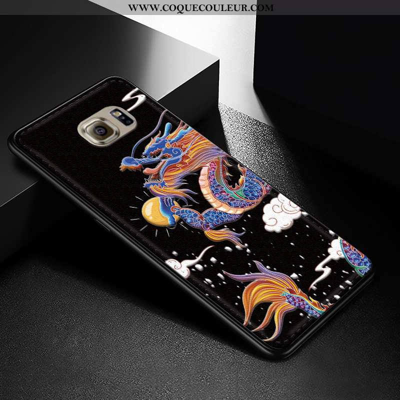 Étui Samsung Galaxy S6 Edge Modèle Fleurie Étoile Noir, Coque Samsung Galaxy S6 Edge Silicone Mode N