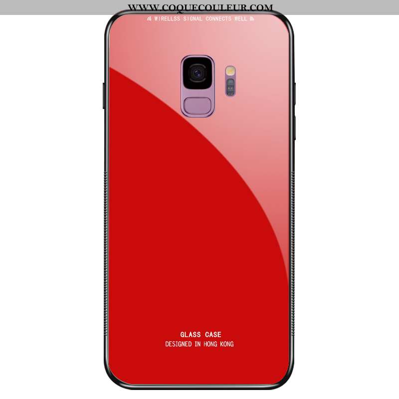 Coque Samsung Galaxy S9 Protection Rouge, Housse Samsung Galaxy S9 Verre Tempérer Rouge