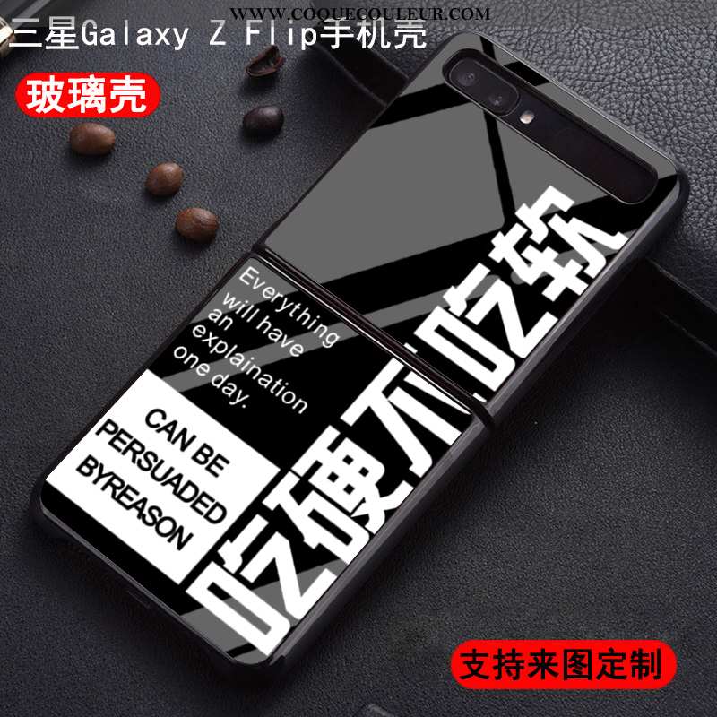Housse Samsung Z Flip Protection Nouveau Incassable, Étui Samsung Z Flip Verre Personnalisé Noir