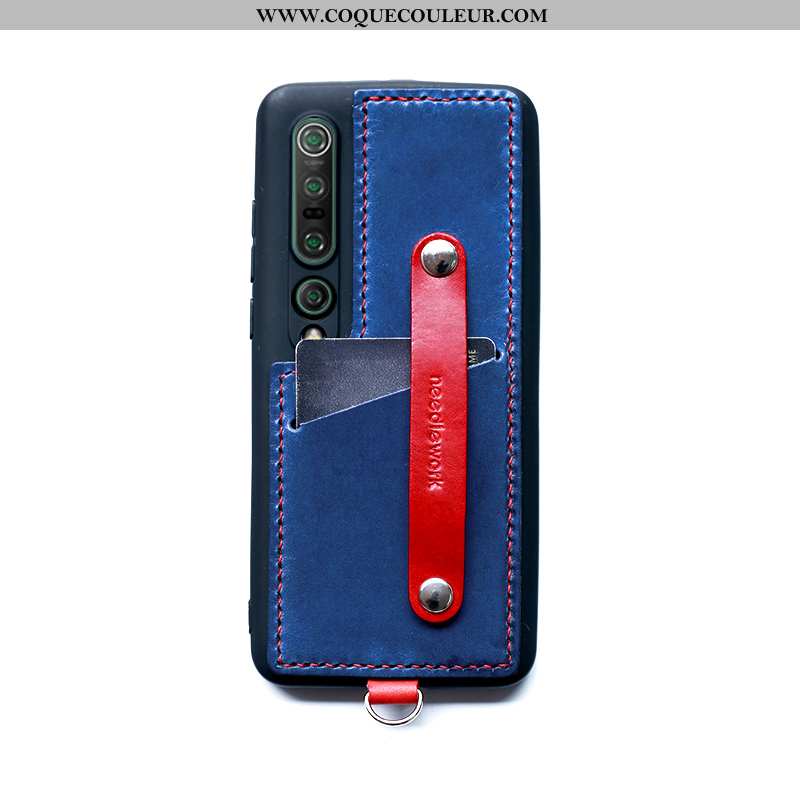 Housse Xiaomi Mi 10 Pro Cuir Border Téléphone Portable, Étui Xiaomi Mi 10 Pro Coque Bleu