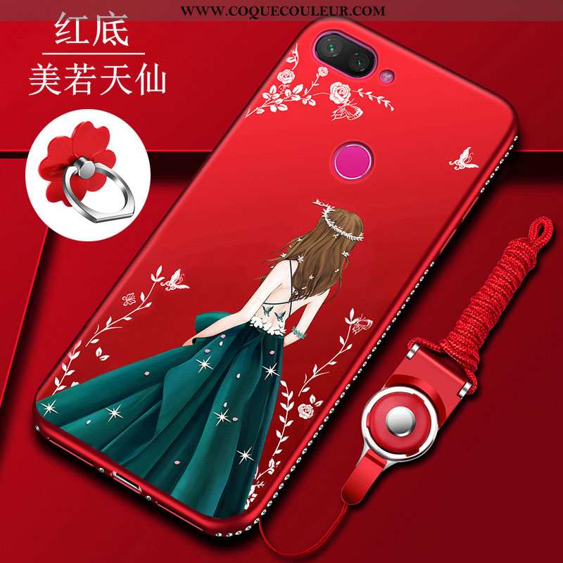 Housse Xiaomi Mi 8 Lite Délavé En Daim Net Rouge Rouge, Étui Xiaomi Mi 8 Lite Ornements Suspendus