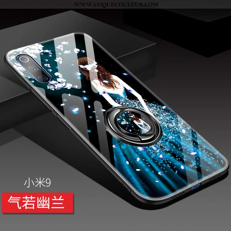 Étui Xiaomi Mi 9 Protection Tout Compris Créatif, Coque Xiaomi Mi 9 Verre Tendance Bleu