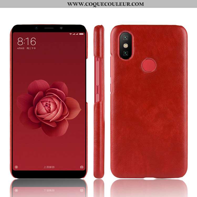 Housse Xiaomi Mi A2 Cuir Litchi Petit, Étui Xiaomi Mi A2 Modèle Fleurie Incassable Rouge