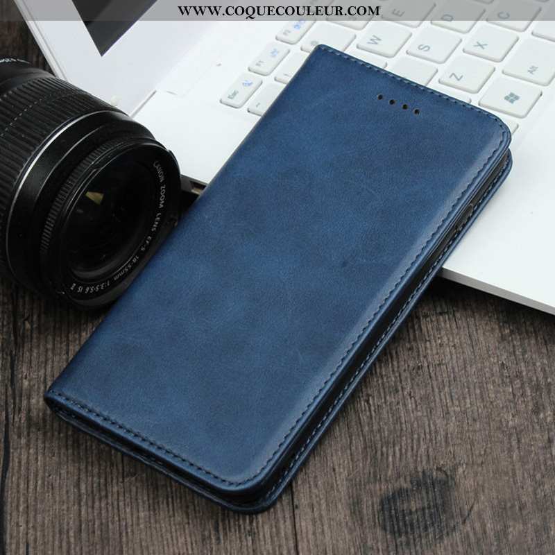 Housse Xiaomi Mi Note 10 Cuir Véritable Étui Business, Xiaomi Mi Note 10 Cuir Bleu Marin Bleu Foncé