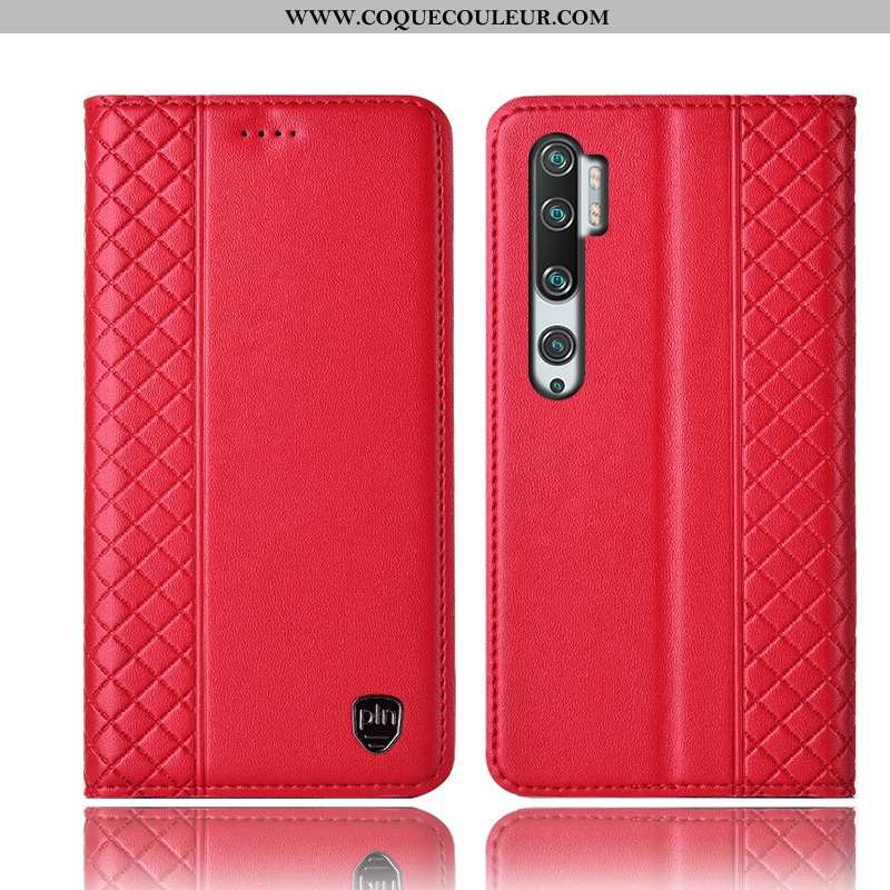 Housse Xiaomi Mi Note 10 Cuir Véritable Tout Compris Rouge, Étui Xiaomi Mi Note 10 Protection Téléph