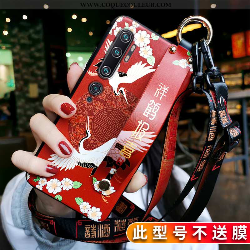 Étui Xiaomi Mi Note 10 Fluide Doux Modèle Style Chinois, Coque Xiaomi Mi Note 10 Silicone Grue Rouge