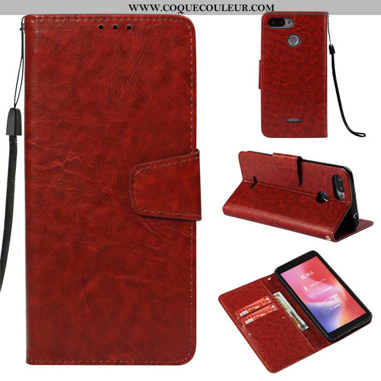 Étui Xiaomi Redmi 6 Cuir Rose Téléphone Portable, Coque Xiaomi Redmi 6 Fluide Doux Rouge
