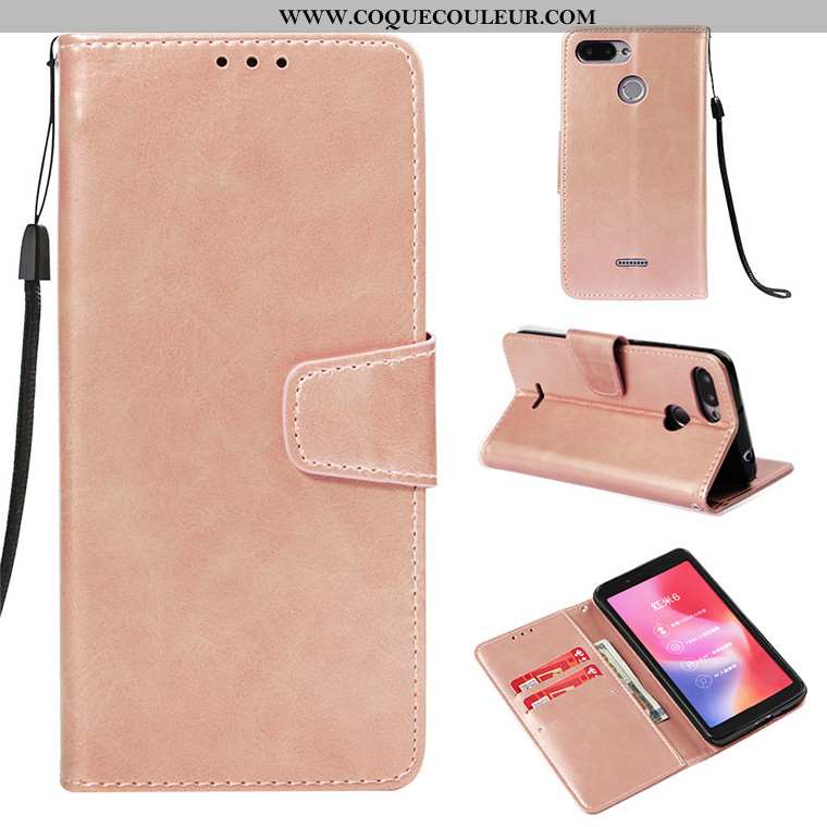 Étui Xiaomi Redmi 6 Cuir Rose Téléphone Portable, Coque Xiaomi Redmi 6 Fluide Doux Rouge