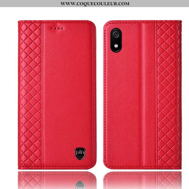 Housse Xiaomi Redmi 7a Protection Téléphone Portable Rouge, Étui Xiaomi Redmi 7a Cuir Véritable Coqu