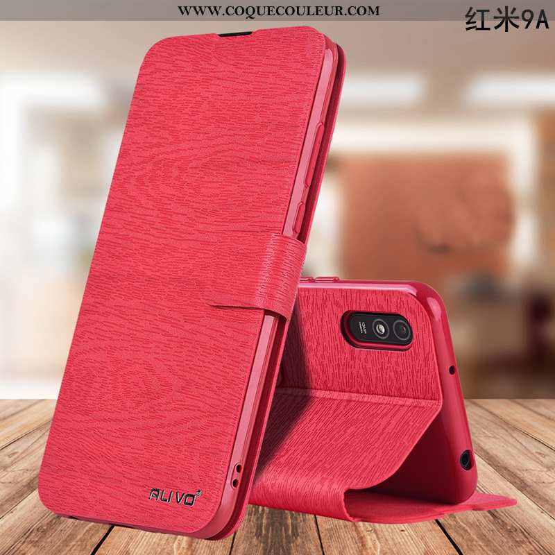 Coque Xiaomi Redmi 9a Protection Téléphone Portable Fluide Doux, Housse Xiaomi Redmi 9a Cuir Rouge