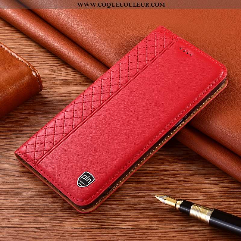 Housse Xiaomi Redmi 9a Cuir Véritable Étui, Étui Xiaomi Redmi 9a Protection Téléphone Portable Rouge