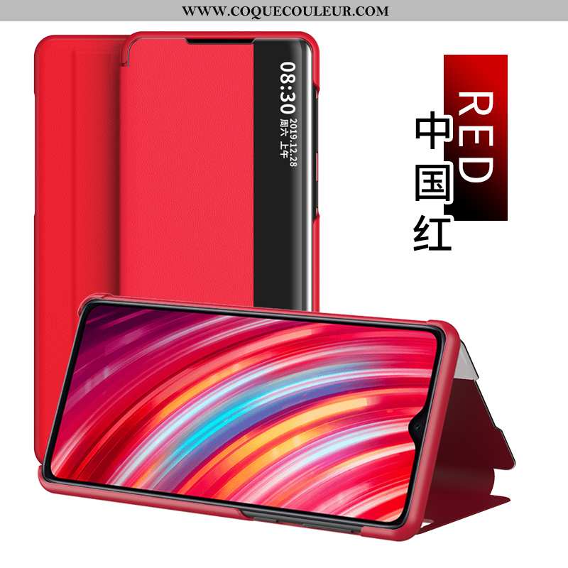 Étui Xiaomi Redmi Note 8 Pro Cuir Business, Coque Xiaomi Redmi Note 8 Pro Protection Housse Rouge