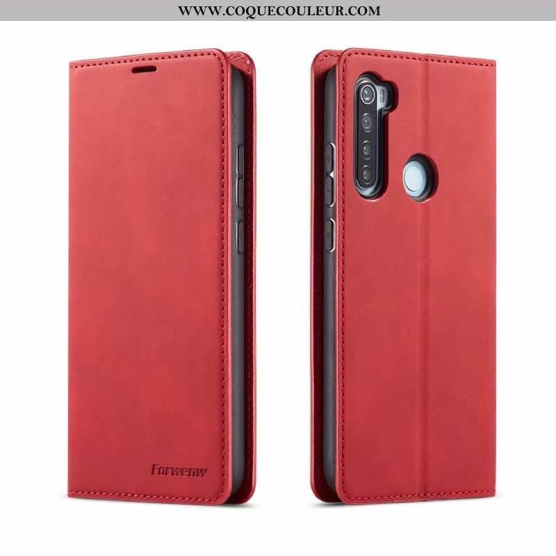 Coque Xiaomi Redmi Note 8t Fluide Doux Étui Rouge, Housse Xiaomi Redmi Note 8t Portefeuille Noir