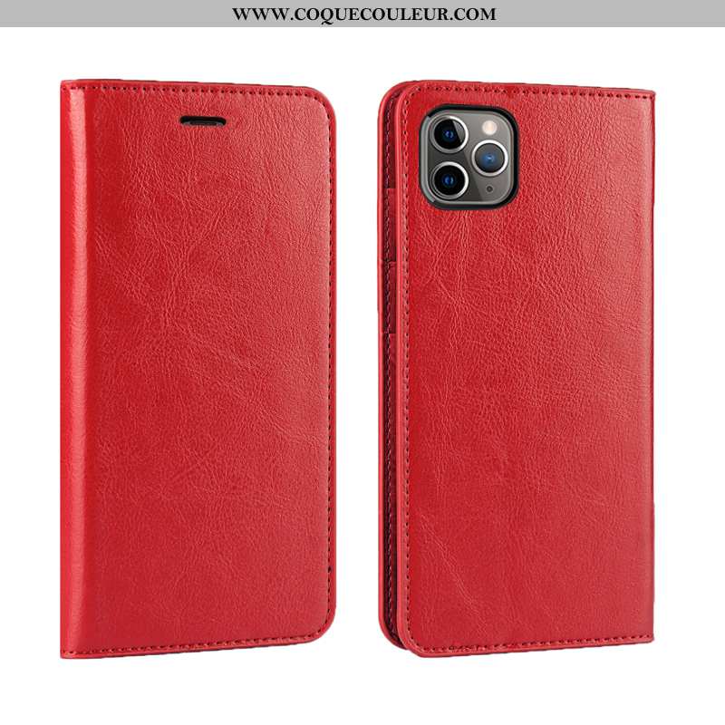 Étui iPhone 11 Pro Cuir Véritable Téléphone Portable Coque, Coque iPhone 11 Pro Cuir Clamshell Rouge