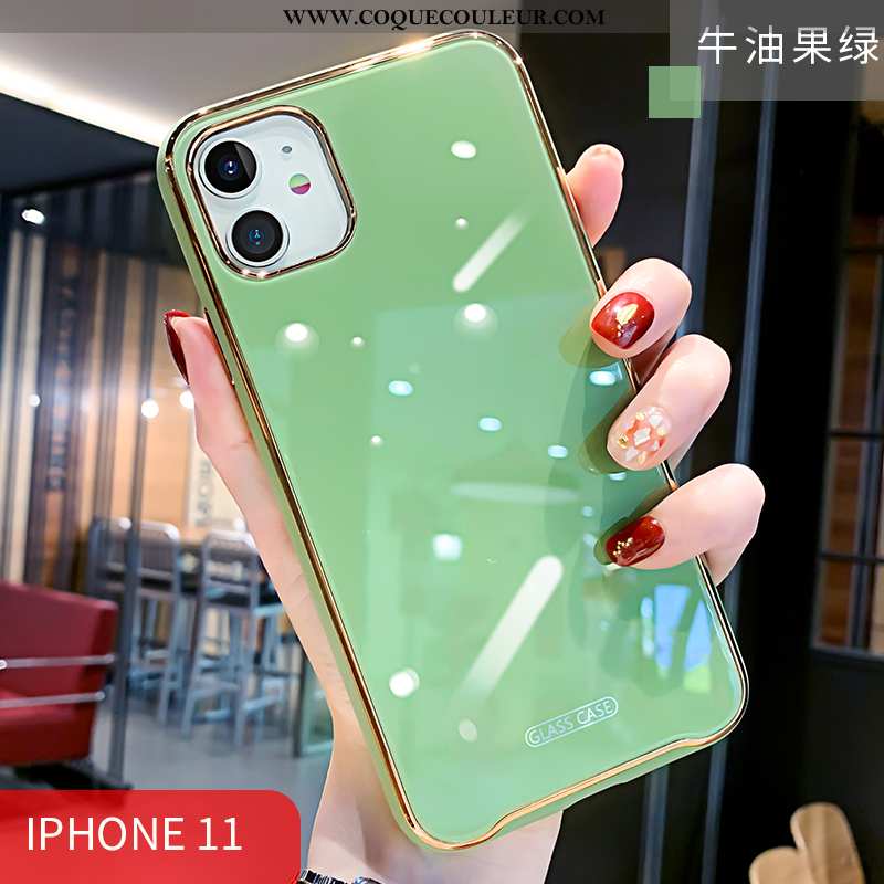 Housse iPhone 11 Fluide Doux Verre Protection, Étui iPhone 11 Silicone Vert Verte