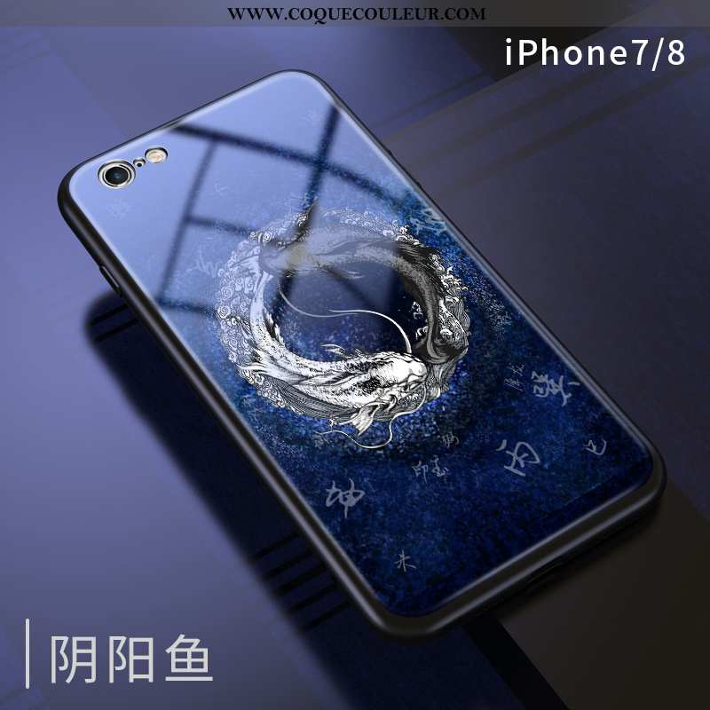 Coque iPhone 7 Créatif Incassable Bleu Marin, Housse iPhone 7 Personnalité Style Chinois Bleu Foncé