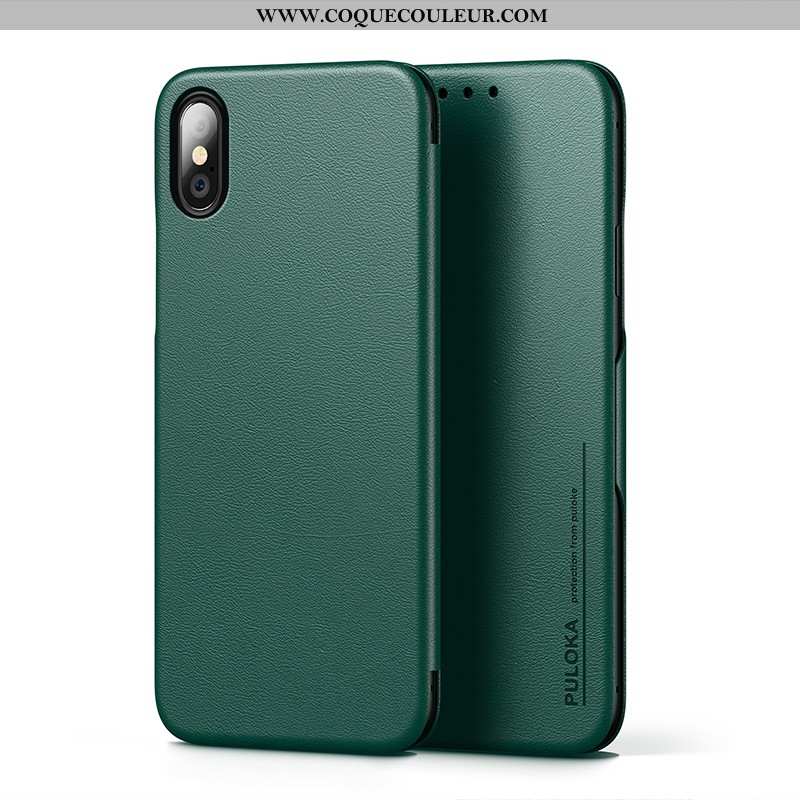 Housse iPhone X Légère Téléphone Portable Vert, Étui iPhone X Cuir Protection Turquoise