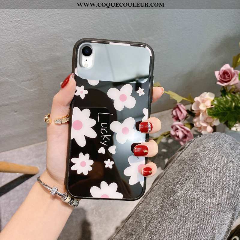 Housse iPhone Xr Créatif Fleurs Incassable, Étui iPhone Xr Silicone Téléphone Portable Rose