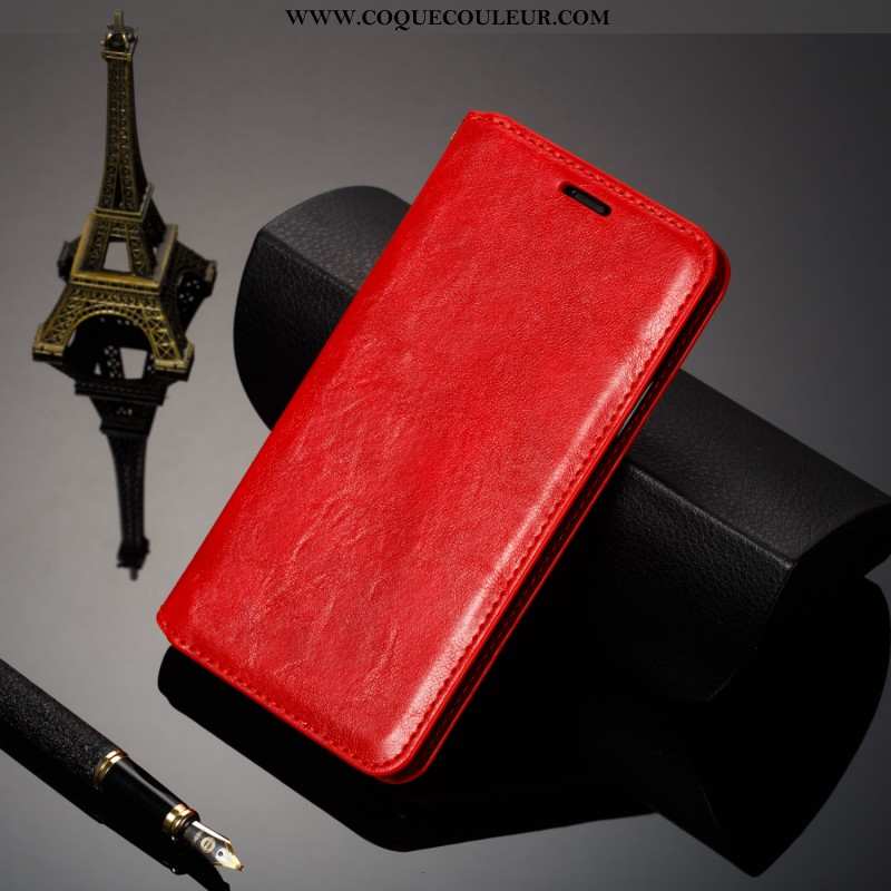 Coque iPhone Xr Cuir Luxe, Housse iPhone Xr Fluide Doux Bovins Rouge