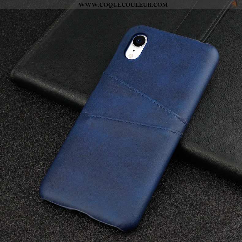 Étui iPhone Xr Mode Membrane Cuir, Coque iPhone Xr Protection Téléphone Portable Bleu Foncé