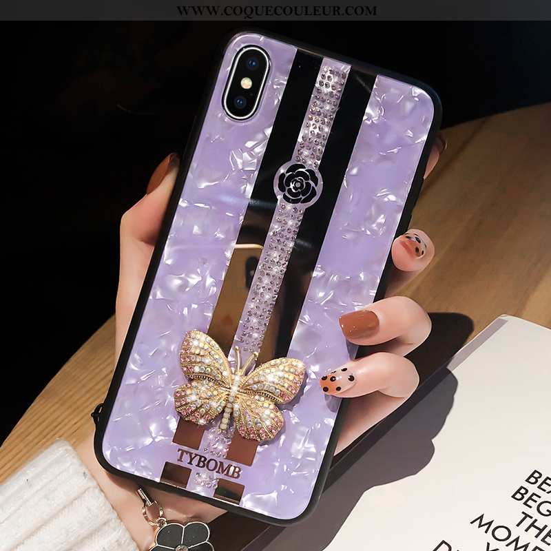 Coque iPhone Xs Max Verre Miroir Tendance, Housse iPhone Xs Max Incruster Strass Silicone Rose
