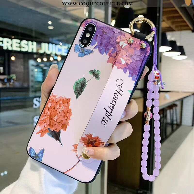 Étui iPhone Xs Protection Fleurs Bracelet, Coque iPhone Xs Vintage Style Chinois Violet