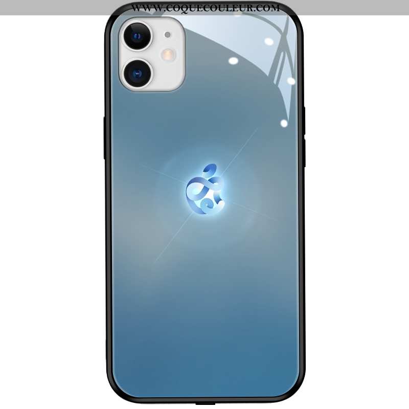 Étui iPhone 12 Protection Couvercle Arrière Tendance, Coque iPhone 12 Verre Tout Compris Bleu