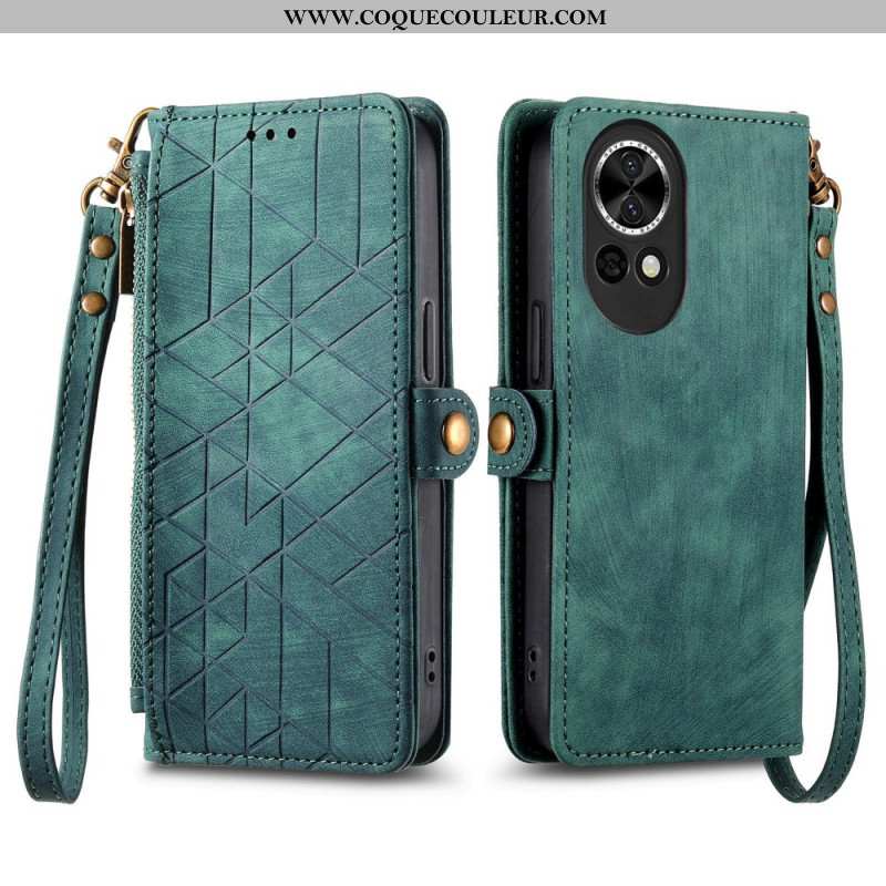 Housse Huawei nova 13 Portefeuille Zippé Motif Géométrique