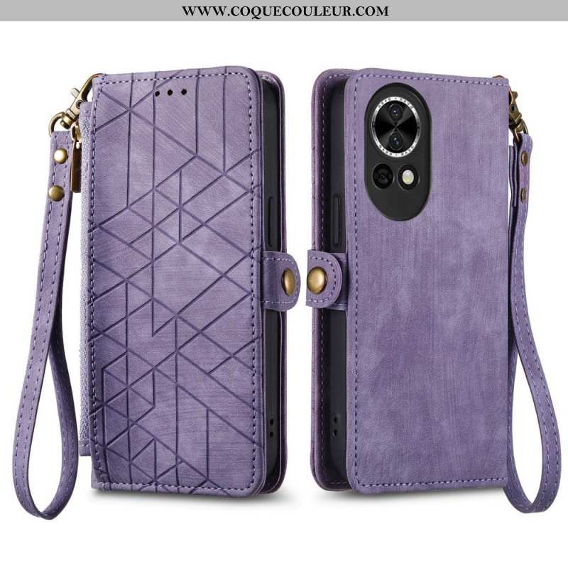 Housse Huawei nova 13 Portefeuille Zippé Motif Géométrique