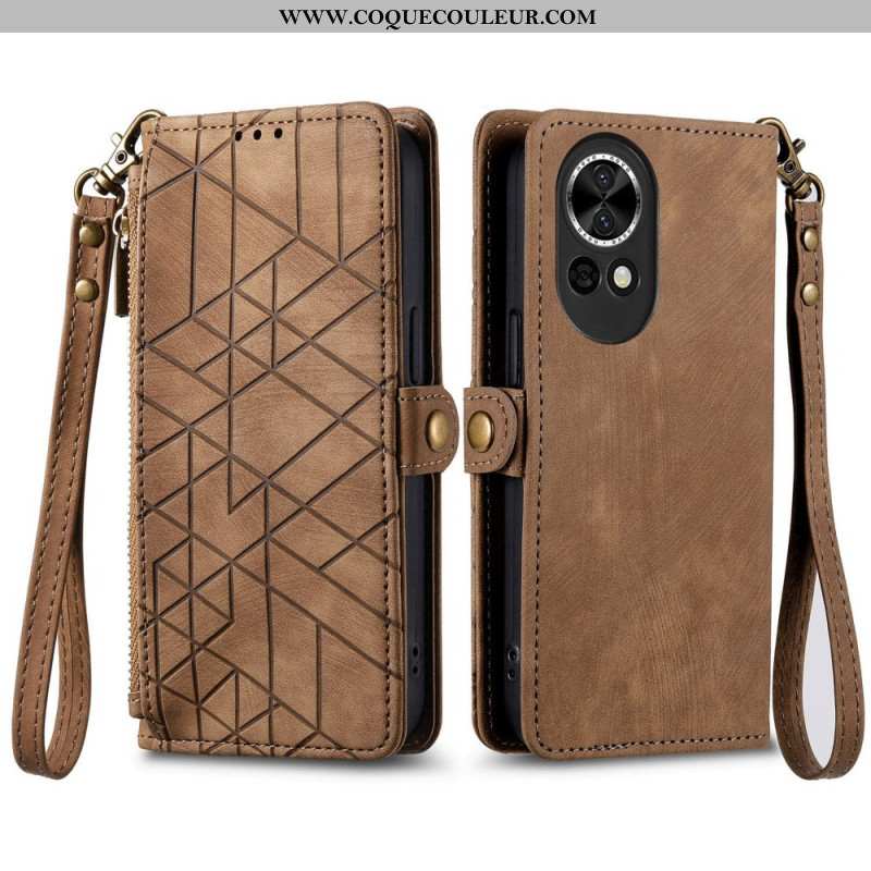 Housse Huawei nova 13 Portefeuille Zippé Motif Géométrique