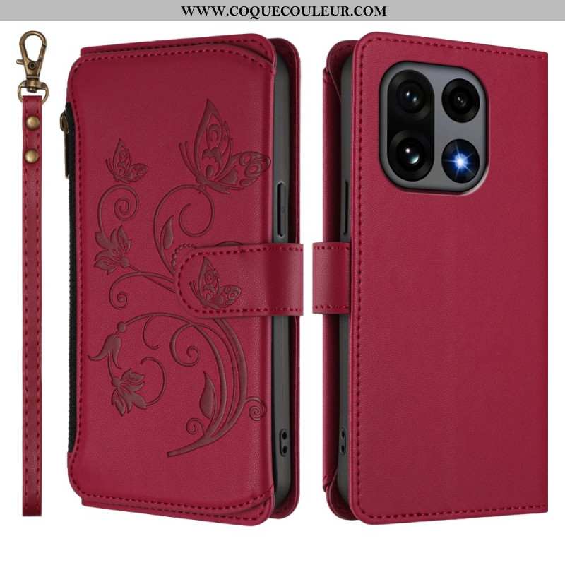 Housse OnePlus 15 Portefeuille Floral avec Lanière