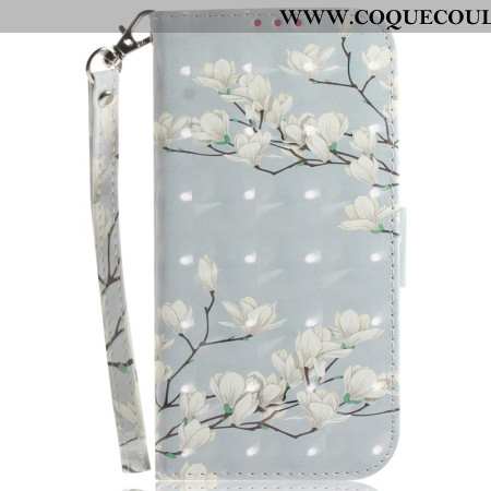 Housse OnePlus Nord 5 5G Fleurs Blanches à Lanière