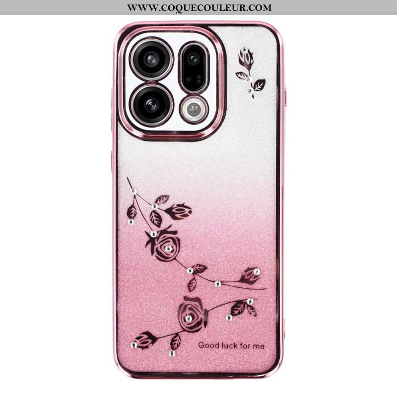 Coque Oppo Find X9 5G Fleurs et Paillettes KADEM
