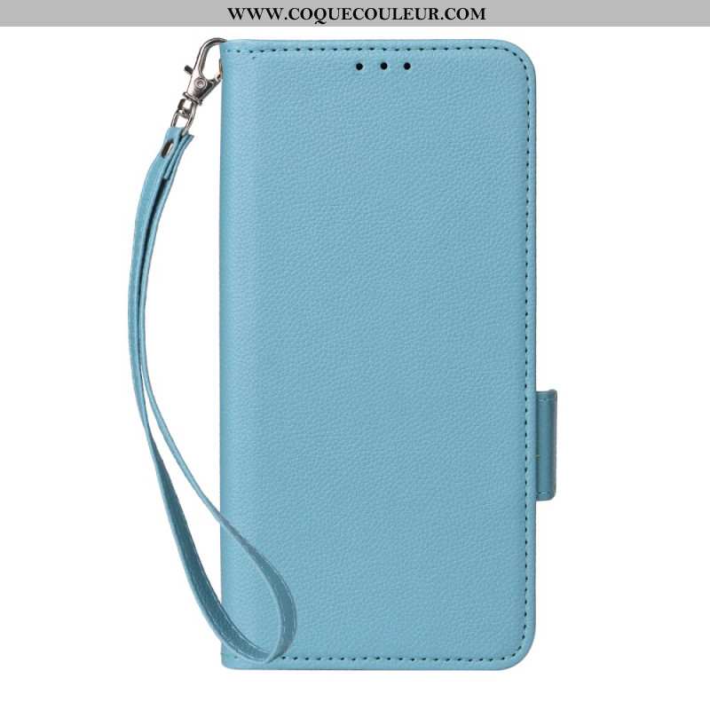 Housse Oppo Reno 13 5G Simili Cuir Litchi à Lanière