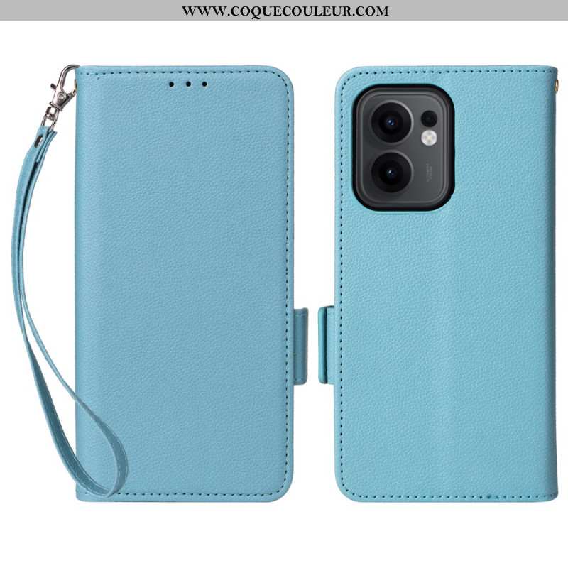 Housse Oppo Reno 13F 4G / 5G / FS 5G Simili Cuir Litchi à Lanière