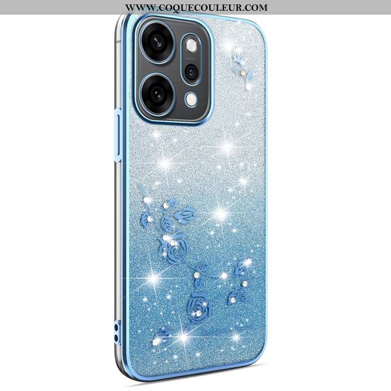Coque Oppo Reno 14 Pro 5G Fleurs et Strass