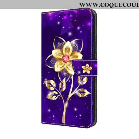 Housse Samsung Galaxy A17 4G / 5G Fleur Dorée sur Fond Violet