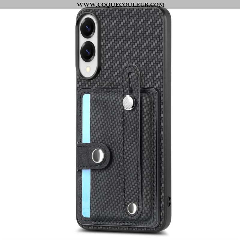 Coque Samsung Galaxy S25 Edge Fibre Carbone avec Porte-Cartes et Sangle-Support