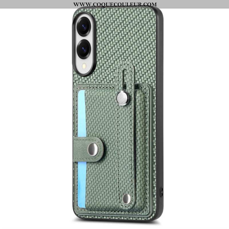 Coque Samsung Galaxy S25 Edge Fibre Carbone avec Porte-Cartes et Sangle-Support