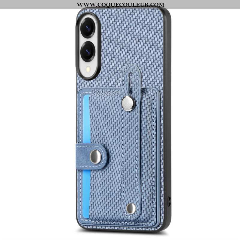 Coque Samsung Galaxy S25 Edge Fibre Carbone avec Porte-Cartes et Sangle-Support