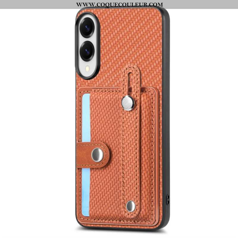 Coque Samsung Galaxy S25 Edge Fibre Carbone avec Porte-Cartes et Sangle-Support