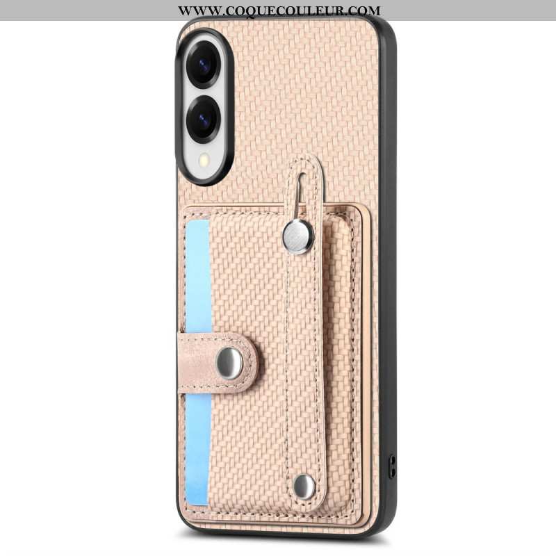 Coque Samsung Galaxy S25 Edge Fibre Carbone avec Porte-Cartes et Sangle-Support