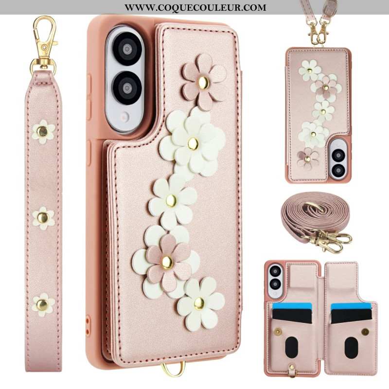 Coque Samsung Galaxy S25 Edge Porte-Cartes Floral à Lanière