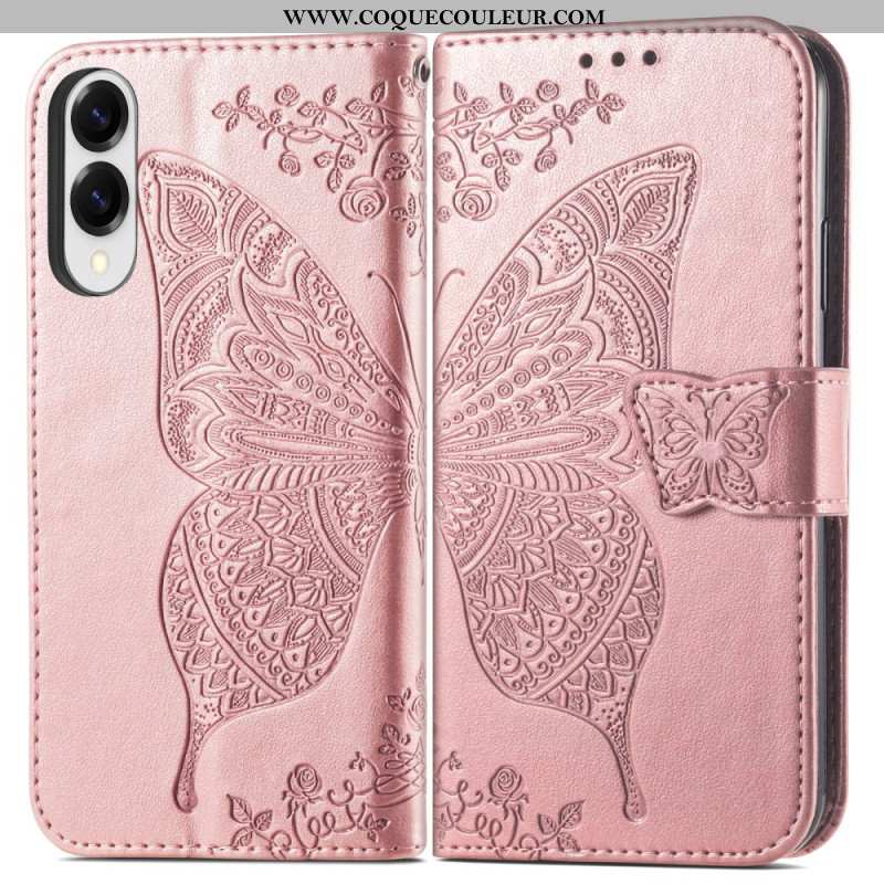 Housse Samsung Galaxy S25 Edge Papillon Baroque avec Dragonne