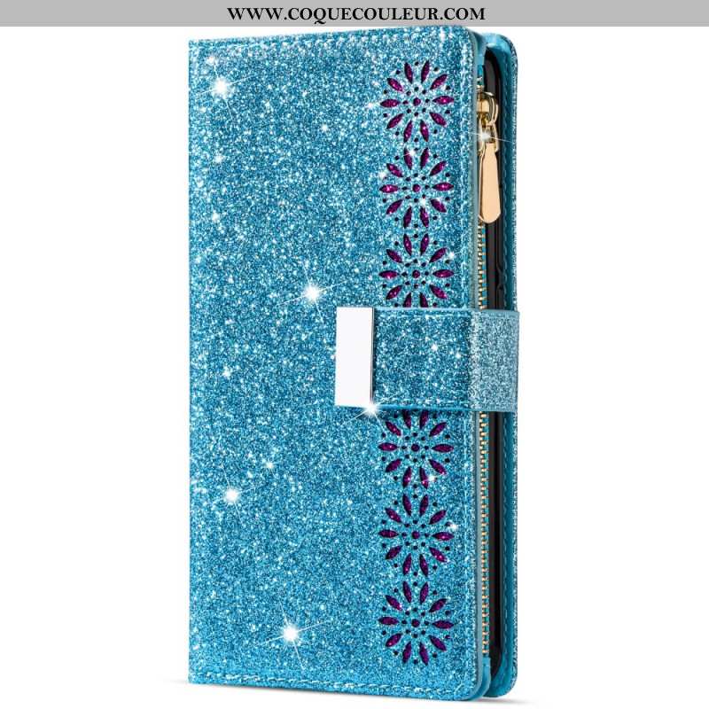 Housse Samsung Galaxy S25 Edge Portefeuille Paillettes à Lanière