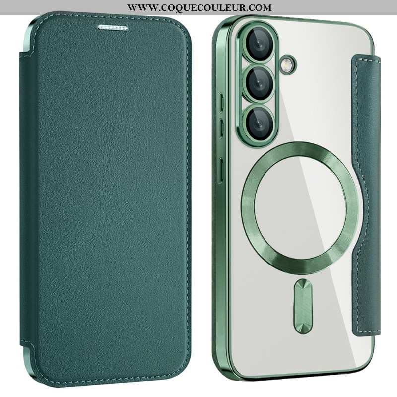 Flip Cover Samsung Galaxy S25 5G Effet Cuir Compatible MagSafe avec Blocage RFID