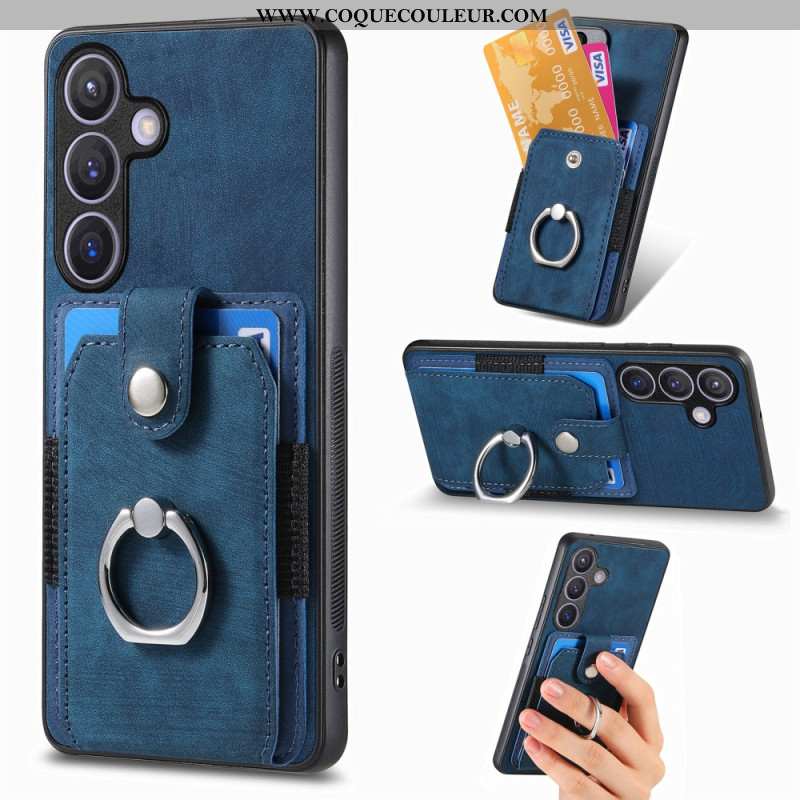Coque Samsung Galaxy S25 5G Effet Cuir Porte-Cartes et Anneau
