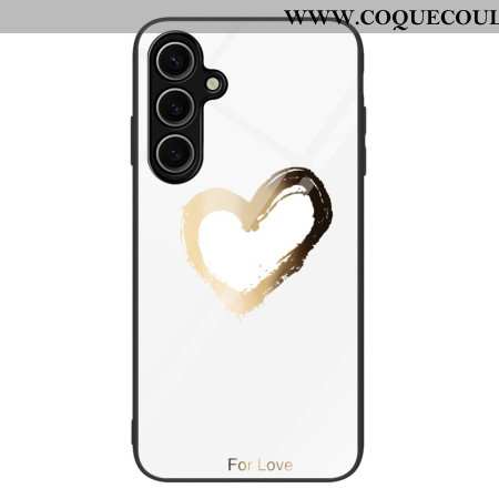 Coque Samsung Galaxy S25 5G Verre Trempé Coeur Doré sur Fond Blanc