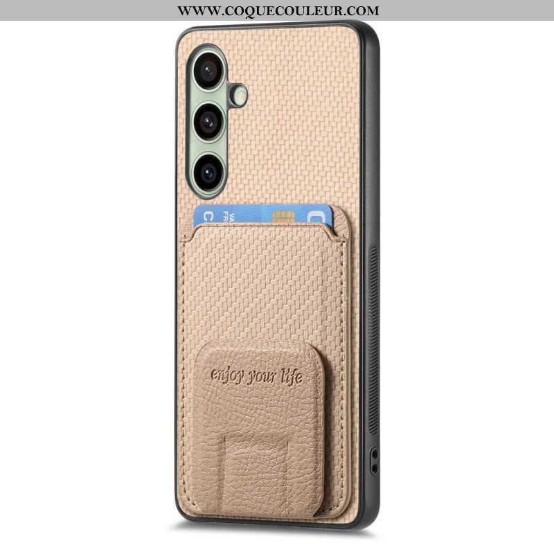 Coque Samsung Galaxy S25 5G Fibre Carbone Porte-Cartes et Support