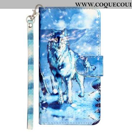 Housse Samsung Galaxy S25 FE Loup des Neiges à Lanière
